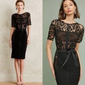 Byron Lars Anthropologie Carissima Sheath Black Lace Illusion Dress Size 2P